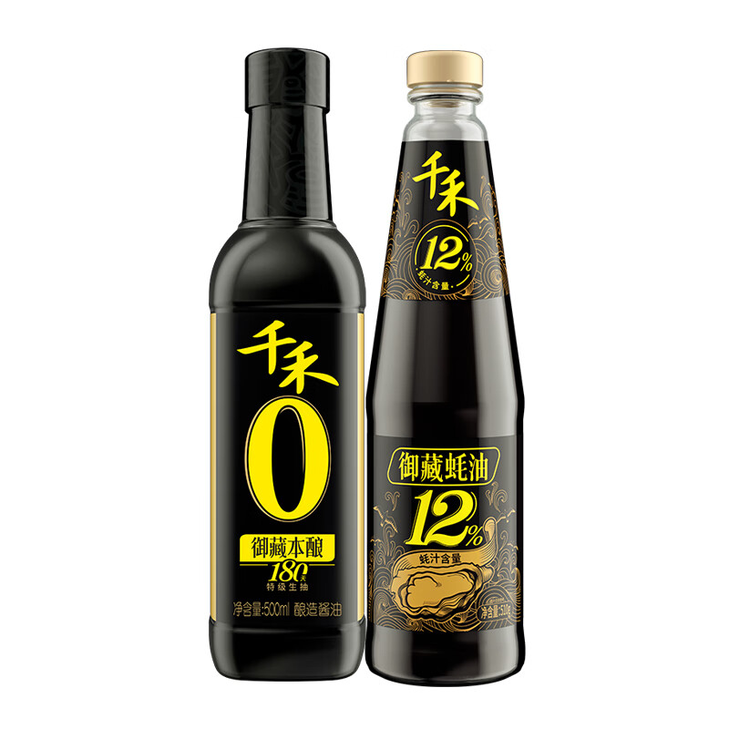 千禾零添加酱油180天特级生抽500ml+千禾御藏蚝油510g 12%蚝汁含量调味组合装 500ml+510g