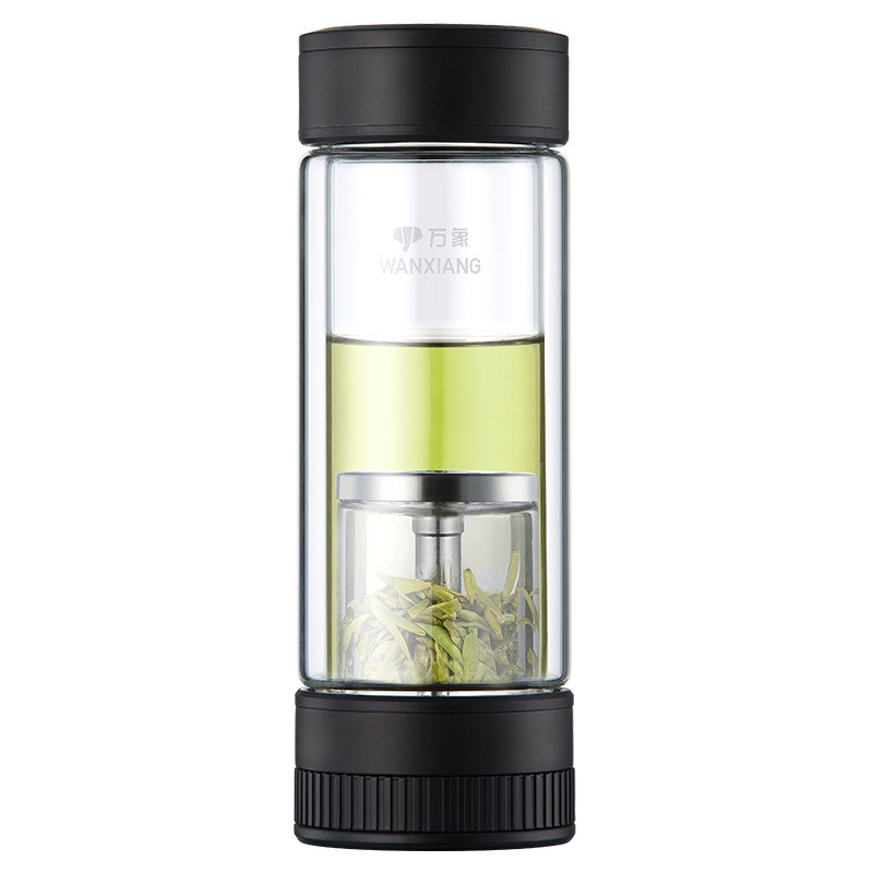 万象（WANXIANG）双层茶水分离玻璃杯V258L商务办公礼盒装310ML  （单位：个） 枪黑色