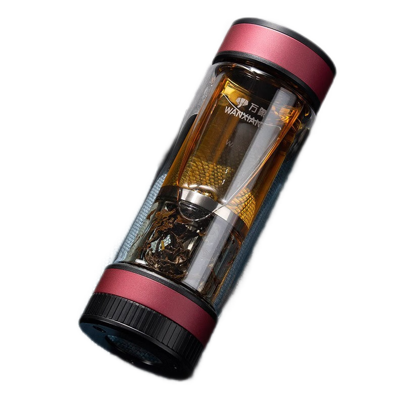 万象（WANXIANG）双层茶水分离玻璃杯V258L商务办公礼盒装310ML  （单位：个） 酒红色