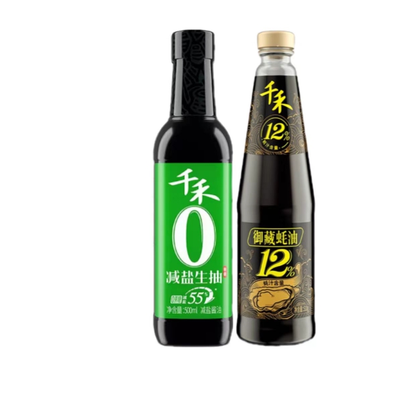 千禾零添加酱油减盐55%特级生抽 500ml+千禾御藏蚝油510g 12%蚝汁含量调味组合装 500ml+510g