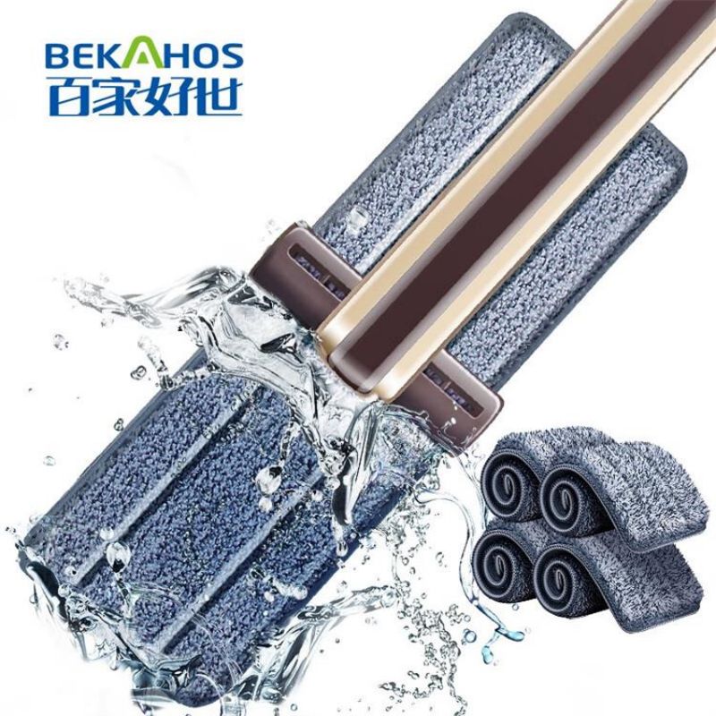 百家好世 免手洗平板拖把卡其色标准款4块布（带按钮）（单位：件） 平板拖4块布