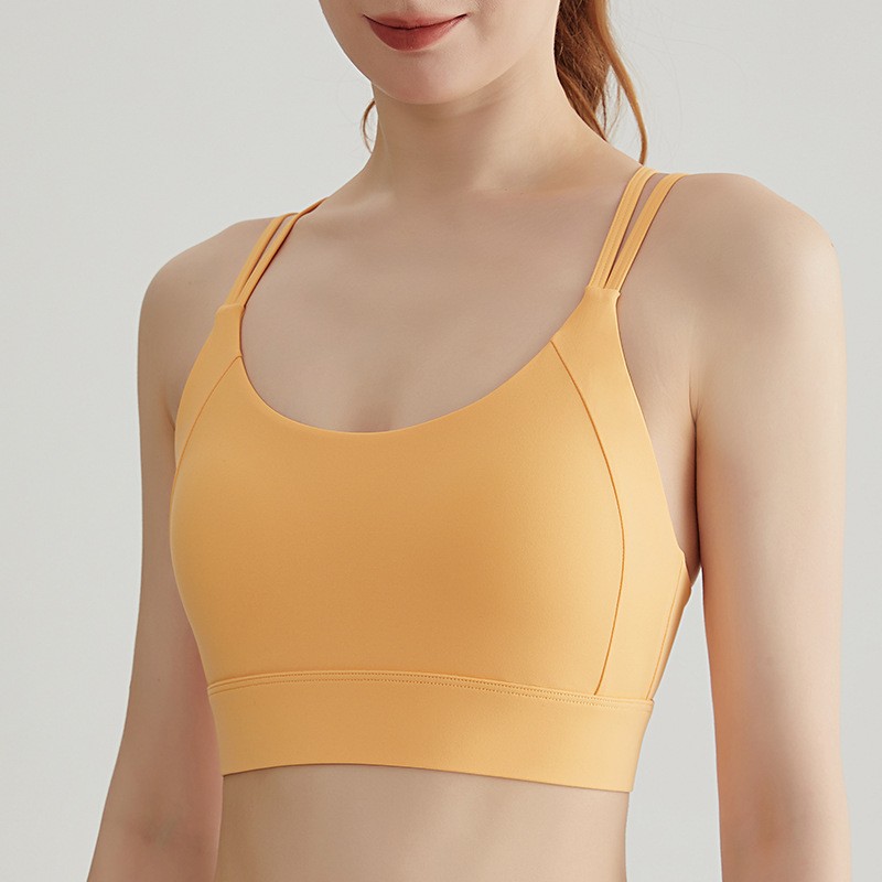 唯卡洛vincrox一体杯运动内衣女高强度速干防震无痕瑜伽背心高弹健身跑步美背文胸24019/件 蜜蜡黄 S