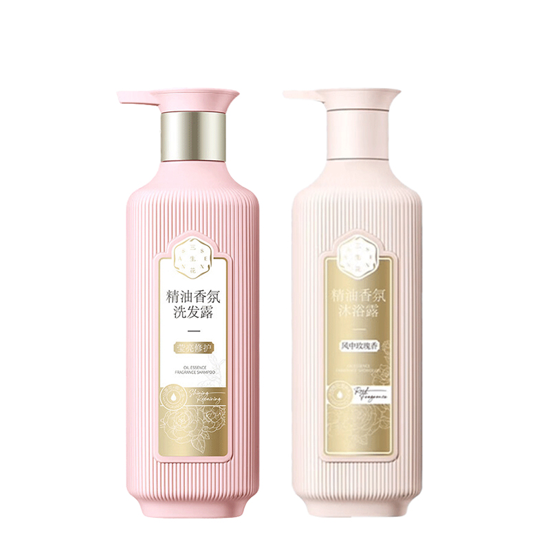 三生花精油洗沐组合洗发露（荧亮修护）500ml+沐浴露（风中玫瑰香）500ml（单位：套） 粉色