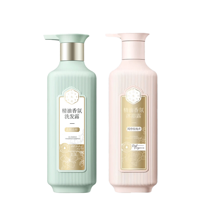 三生花精油洗沐组合洗发露（去屑止痒）500ml+沐浴露（风中玫瑰香）500ml（单位：套） 松石绿