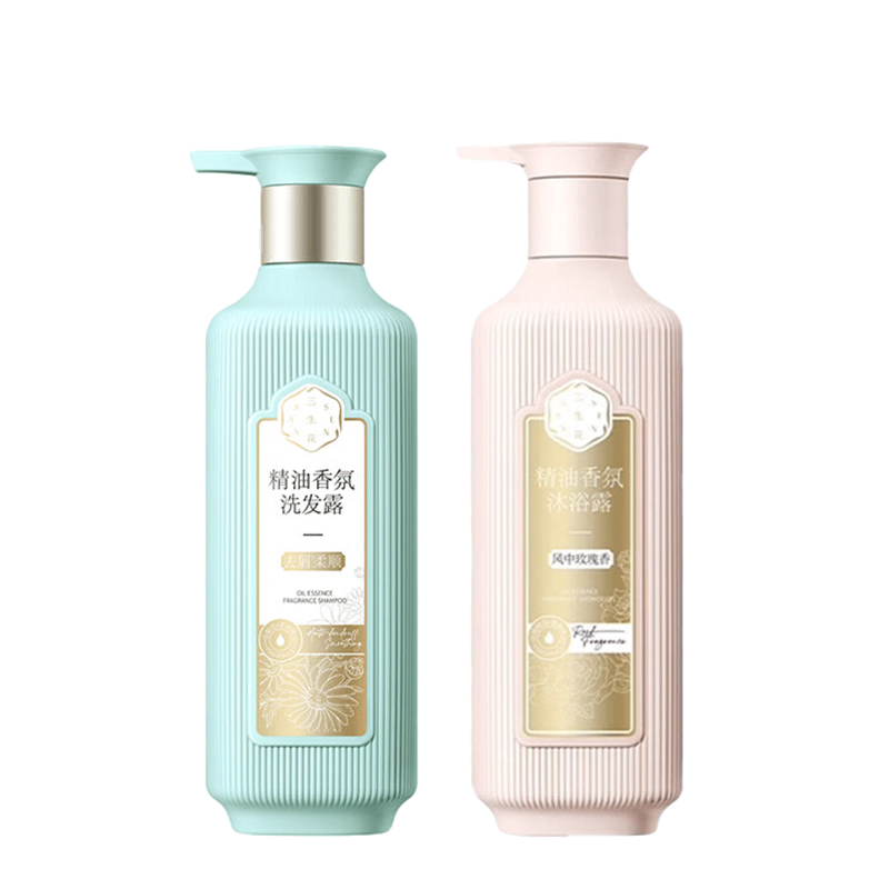 三生花精油洗沐组合洗发露（去屑柔顺）500ml+沐浴露（风中玫瑰香）500ml（单位：套） 松石绿