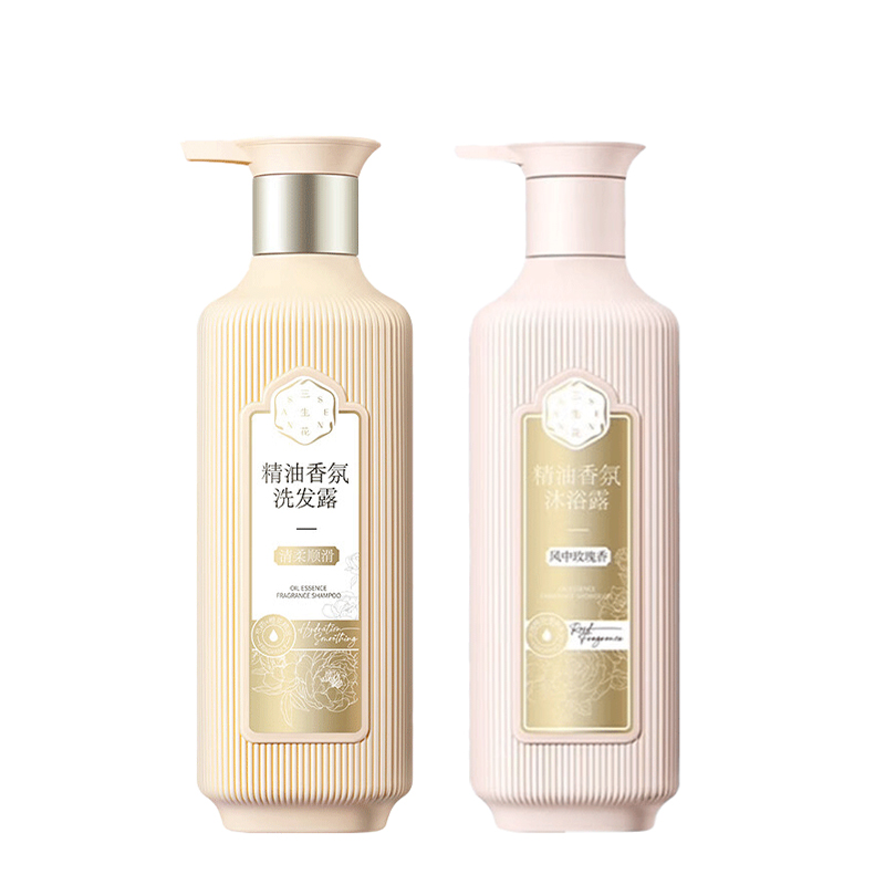 三生花精油洗沐组合洗发露（清柔顺滑）500ml+沐浴露（风中玫瑰香）500ml（单位：套） 奶茶杏
