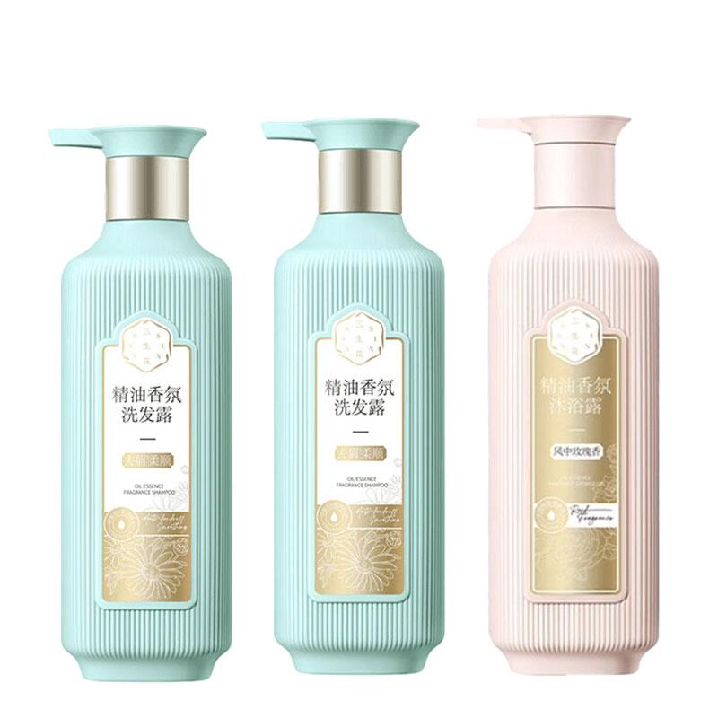三生花洗沐组合精油洗发露（去屑柔顺）500ml*2+沐浴露（风中玫瑰香）500ml（单位：套） 松石绿