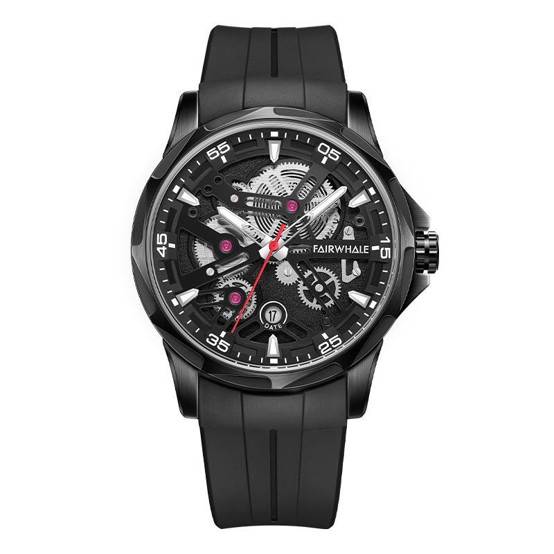 马克华菲全自动镂空机械男士手表FW-6620（单位：块） 黑壳黑面黑胶带