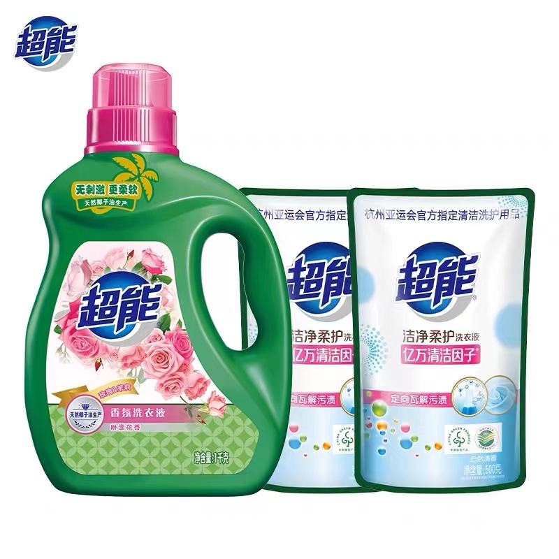 超能香氛洗衣液1kg+超能洁净柔护洗衣液(非单卖品)500g*2袋（单位：套） 绮境森林