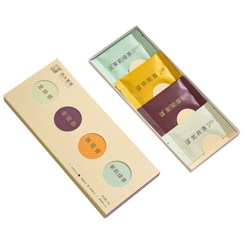 西湖工夫四大茗茶组合装龙井茶铁观音金骏眉茉莉绿茶特级15g 1盒  