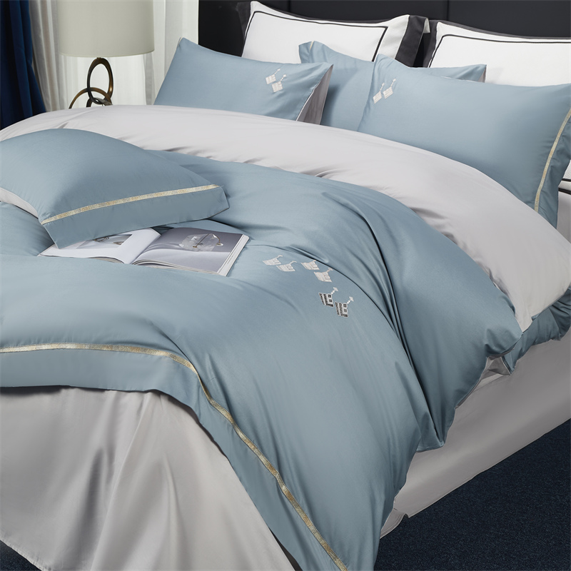 紫韵&ldquo;柏拉图&rdquo;长绒棉床饰四件套200*230CM（单位：套）-天蓝灰 深蓝色 被套：200*230          床单：24