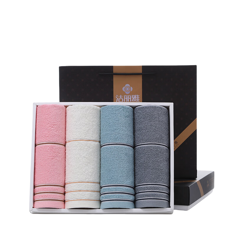 洁丽雅Grace A类抗菌毛巾礼盒4条装全棉商务简约洗脸巾 7377四条装  