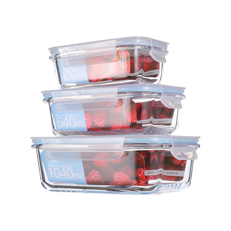 乐唯诗乐溢长方形保鲜碗三件套400ml*1   640ml*1   1040ml*1 蓝色