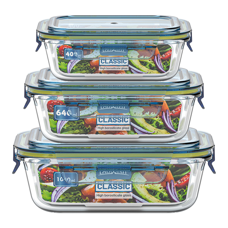 乐唯诗乐鲜长方形保鲜饭盒三件套 400ml*1+640ml*1+1040ml*1 蓝色