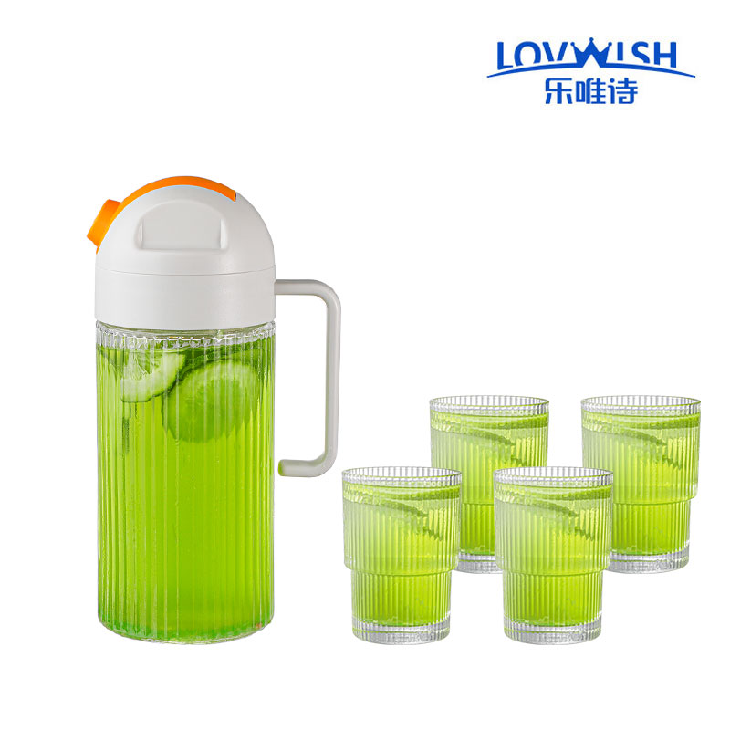 乐唯诗乐动水具五件套  杯：180ml*4，壶1000ml*1 橙色