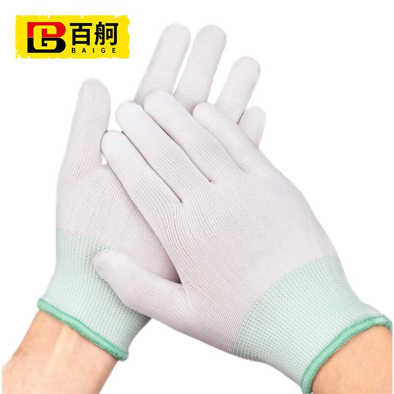 百舸 PU涂指手套 尼龙浸胶 薄款 12双（单位：包） 绿色