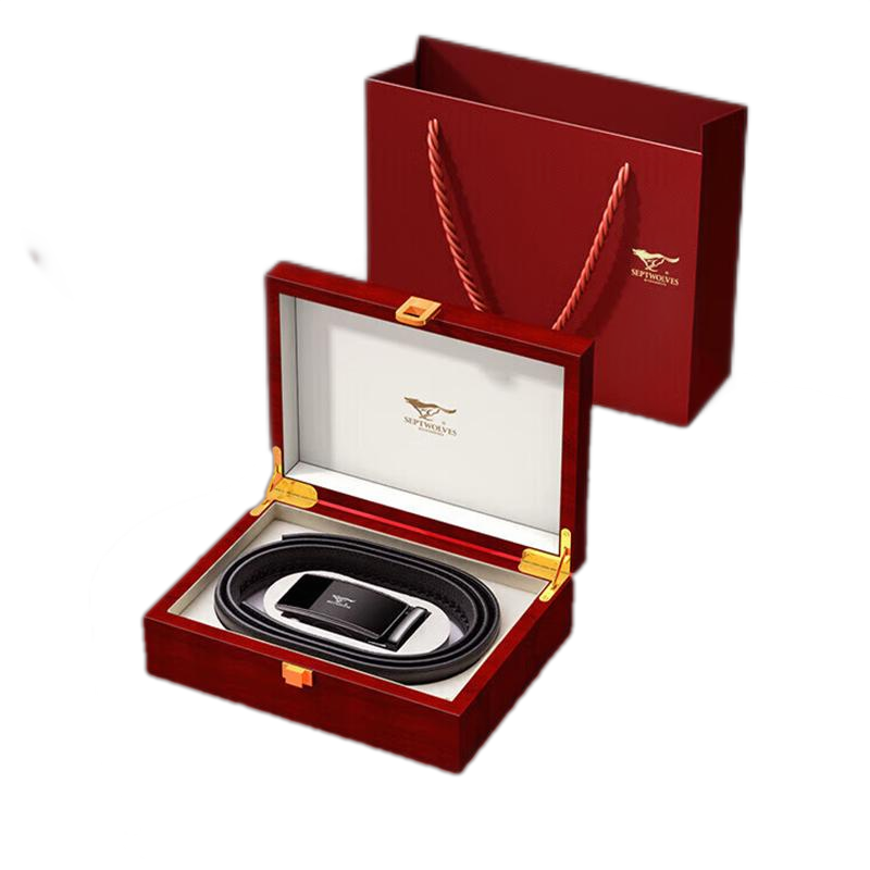 七匹狼真皮裤腰带男士自动扣商务木质礼盒送老公父亲男友生日礼物 （单位：条）L9928 L9928-黑色