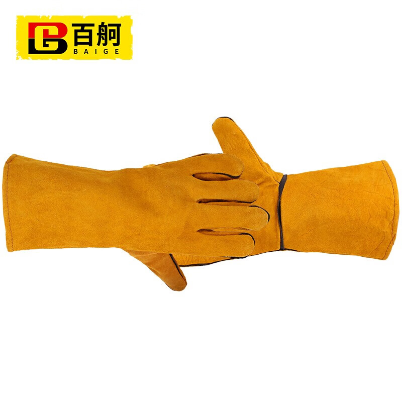 百舸 电焊手套牛皮 加长加厚  黄色 一副（单位：副） 黄色