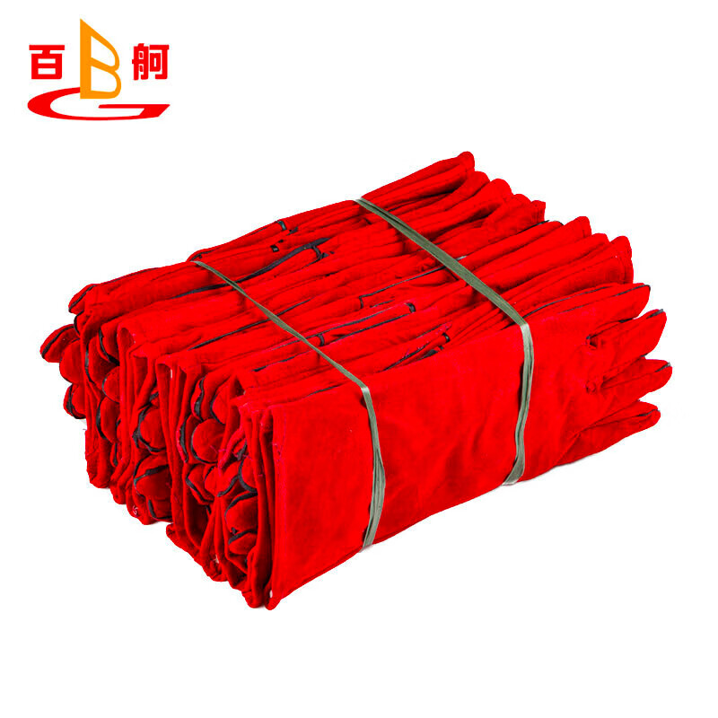 百舸 电焊手套牛皮 加长加厚手套 红色10副（单位：包） 红色