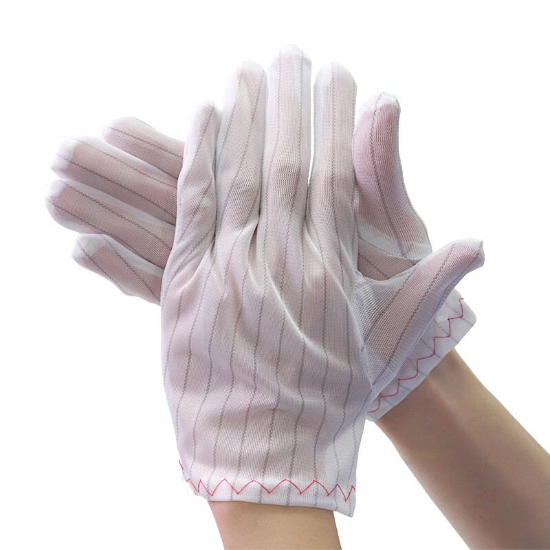 百舸 防静电劳保手套  双面条纹 10双 均码（单位：包） 白色