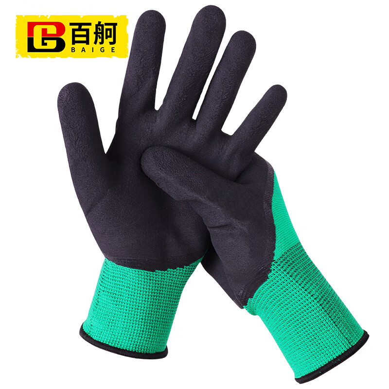 百舸 浸胶劳保手套 防滑耐磨 12双（单位：包） 绿色