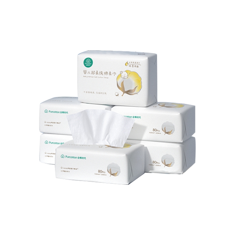 全棉时代婴儿超柔纯棉柔巾50gsm 150X200mm 80片/包 6包/提（单位：提） 白色