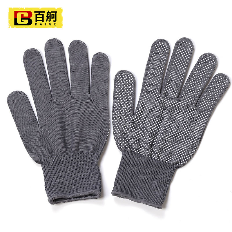 百舸 尼龙点胶手套薄款12双 灰色（单位：包） 灰色