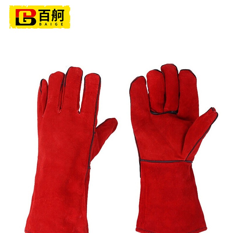 百舸 牛皮电焊手套 耐高温防烫加长加厚 1双（单位：双） 红色
