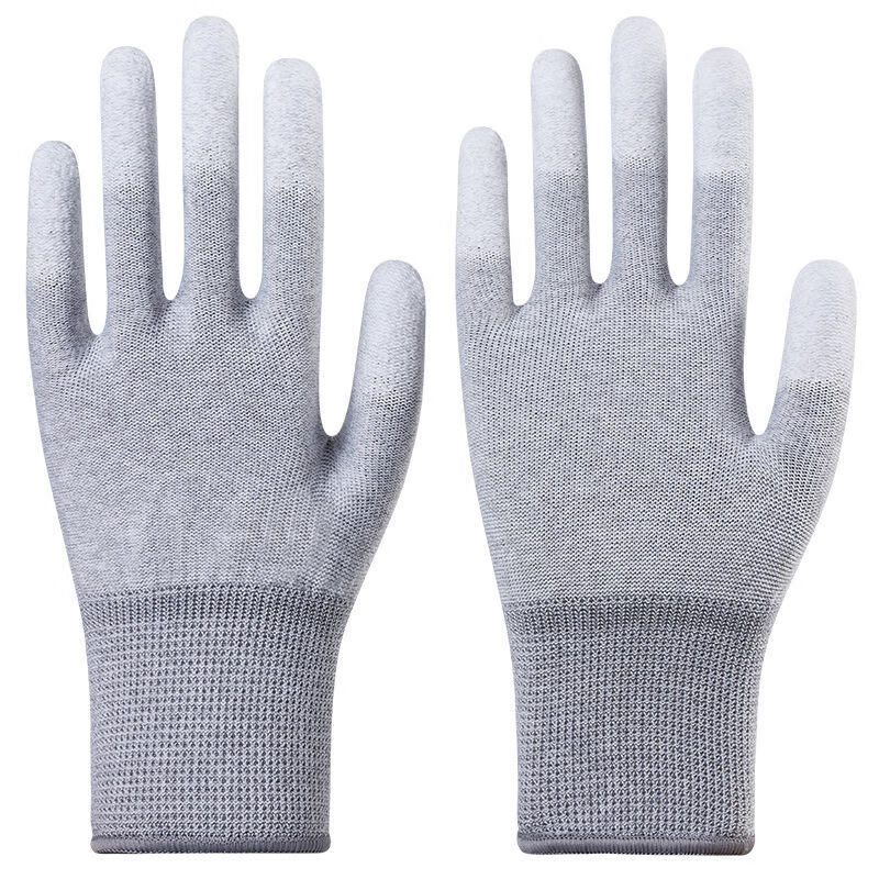 百舸 碳纤维防静电薄款涂指手套 L码 十双装（单位：包） 灰色