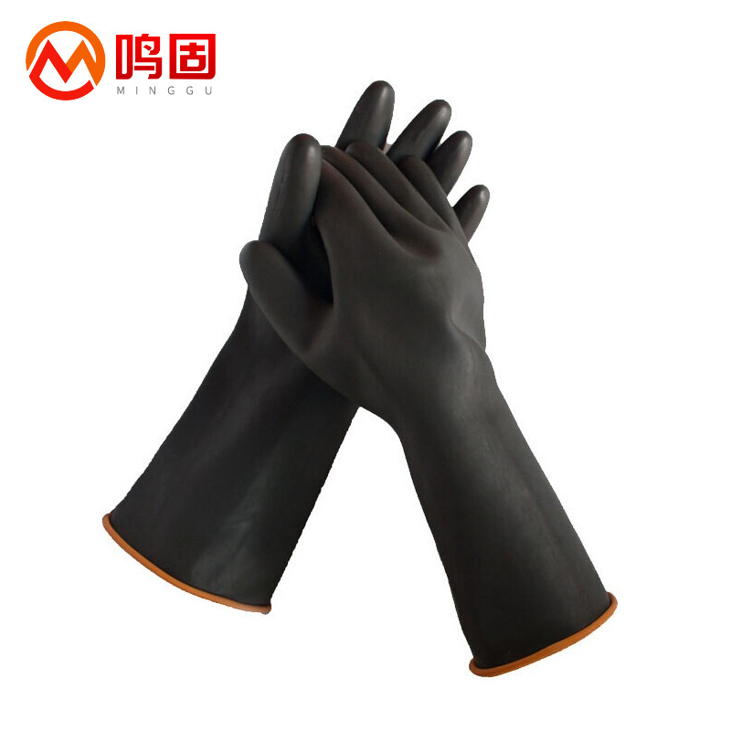 鸣固 北塔耐酸碱工业手套加长厚款型 35cm黑色1双（单位：双） 黑色
