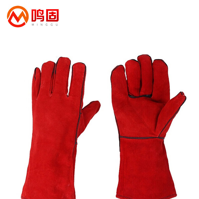 鸣固 电焊手套牛皮挂里烧焊工手套 艳红1副（单位：副） 红色
