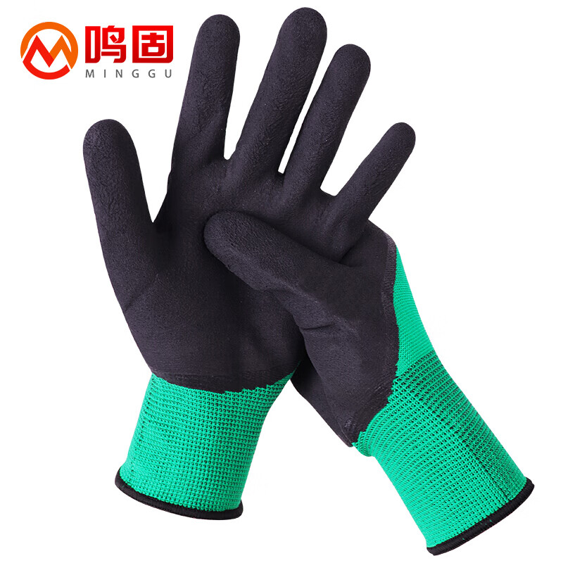 鸣固 浸胶皱纹手套  12双（单位：包） 混色