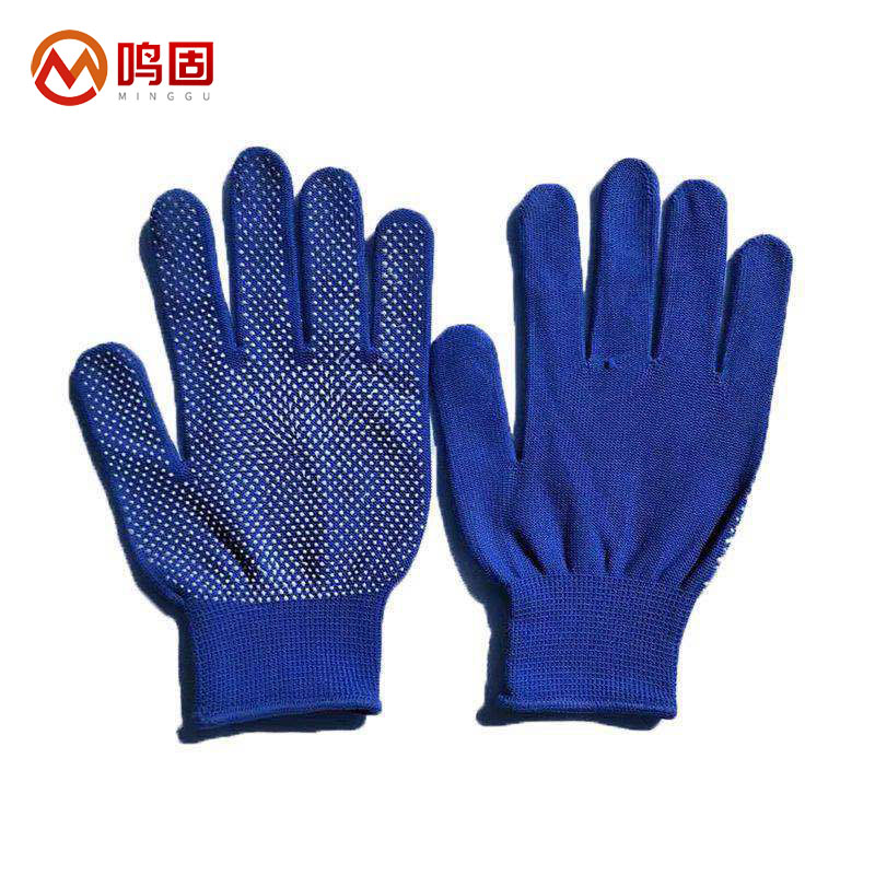 鸣固 尼龙点胶手套 耐磨防滑  12双 蓝色（单位：包） 蓝色