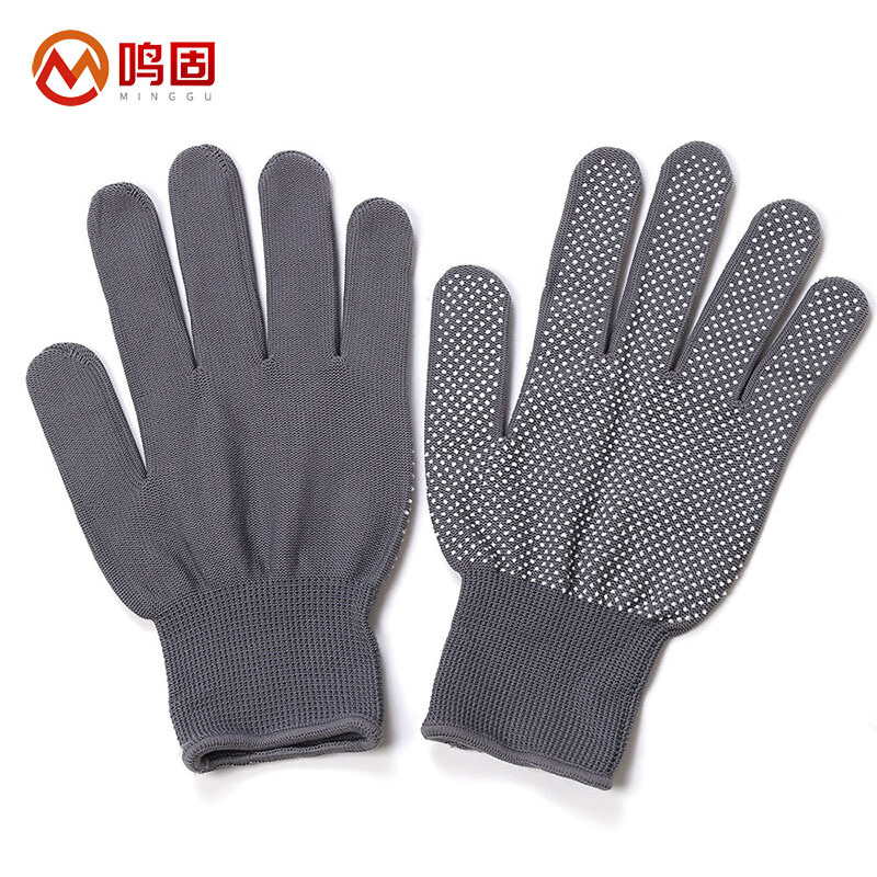 鸣固 尼龙点胶手套 耐磨防滑12双 灰色（单位：包） 灰色