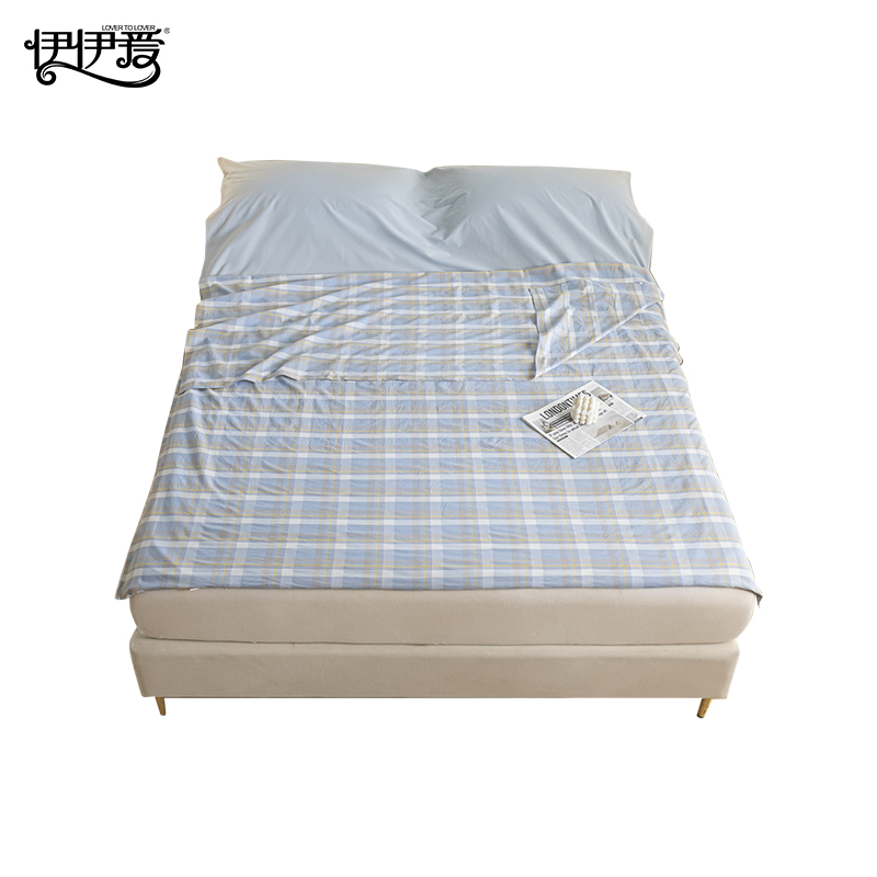 伊伊爱无印格子全棉睡袋200*230cm SD0WL02401220（单位：个） 简约蓝+海青