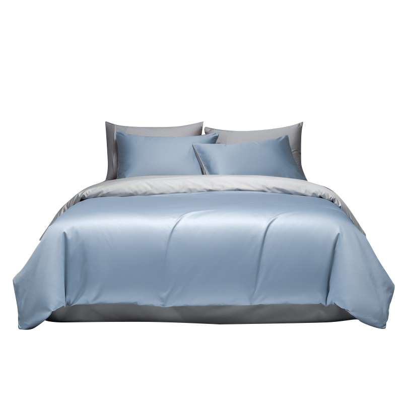 伊伊爱炫灿100支（50S双股）纯色四件套200*230cm TJ0HJC2302004（套） 软香蓝拼浅灰