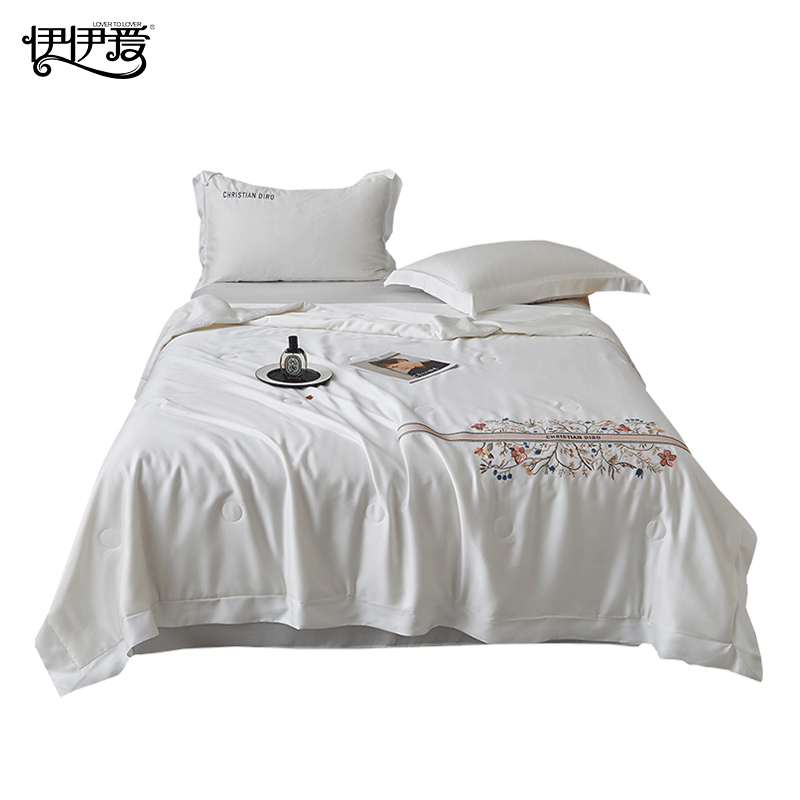 伊伊爱莫代尔60S大豆桑蚕丝（抗菌）绣花夏被200*230cm  BZ0TDC2301105L（条） 漫妮本白