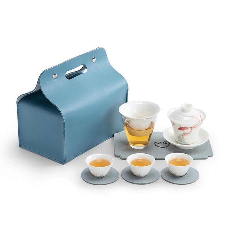 南山先生 素锦年华快客杯（手提袋款）1套  1盖碗1茶海3茶杯1茶滤1干泡席3杯垫1手提包 单位：套  