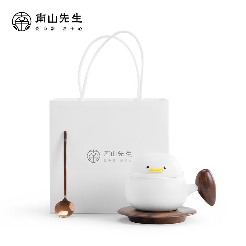 南山先生 加油鸭茶咖（带杯垫）_禅风白    1杯1盖1杯垫1勺  单位：套  