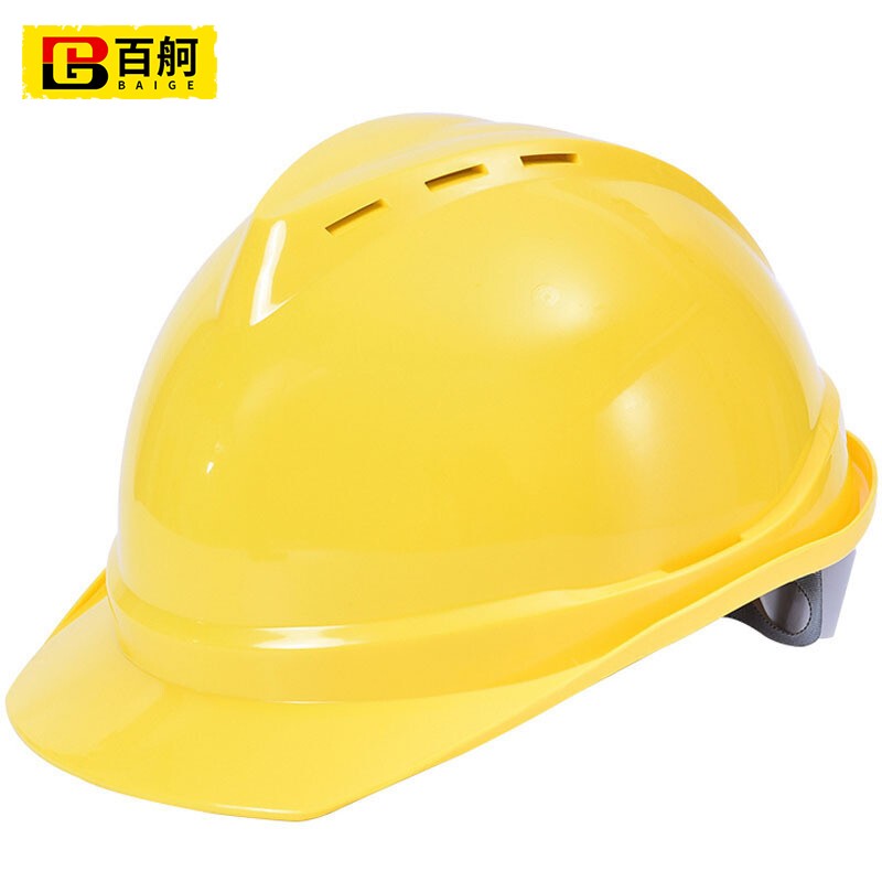 百舸 安全帽ABS材质防砸抗冲击透气工地安全帽 V型透气款 黄色（单位：个） 黄色
