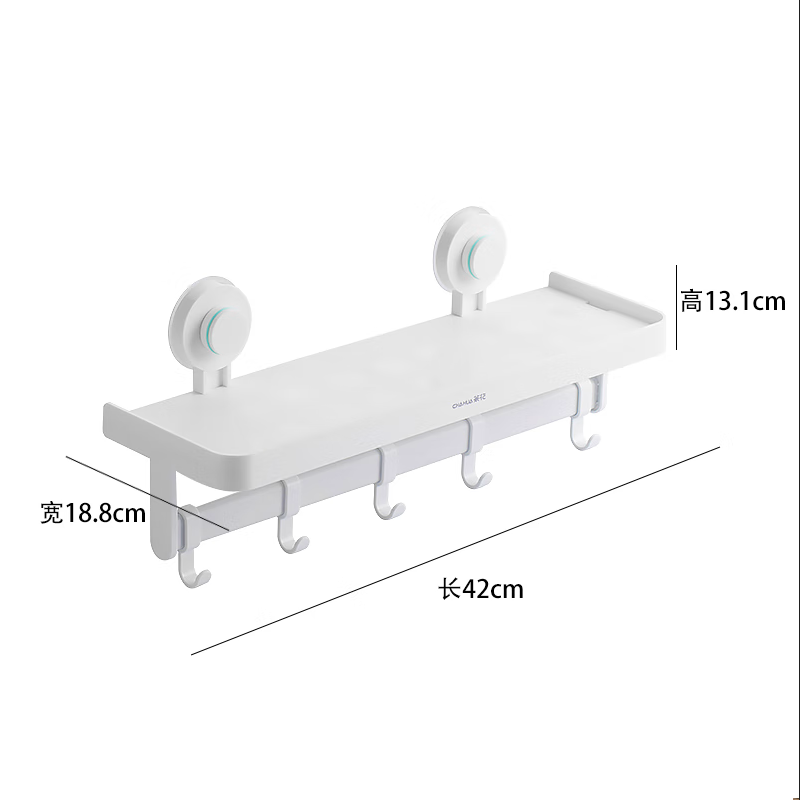 茶花（CHAHUA） 免打孔置物架 42*18.8*13.1cm 免钉免钻，强力承重 白色（单位：个）
