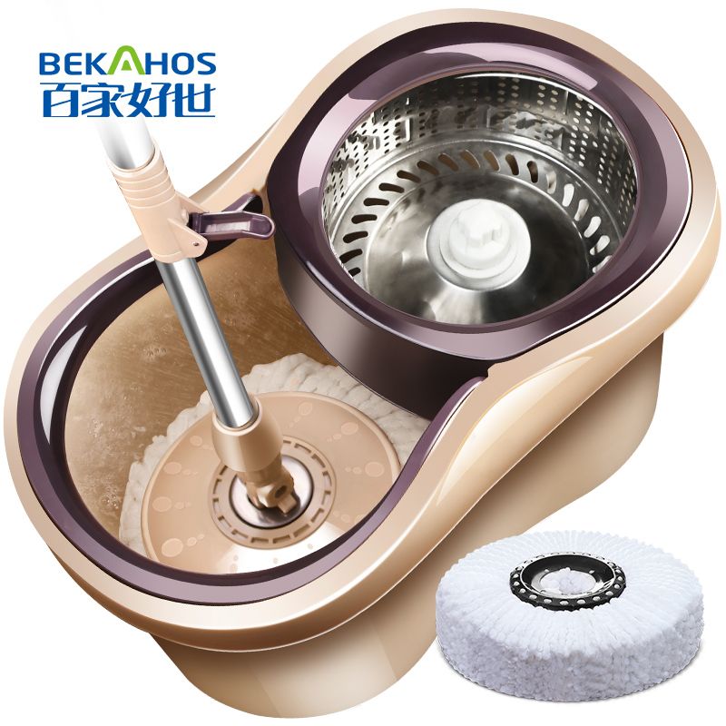 百家好世免手洗家用旋转式双驱动拖小蛮腰卡其色钢篮小杆金属盘3头（单位：件） 金属盘3头