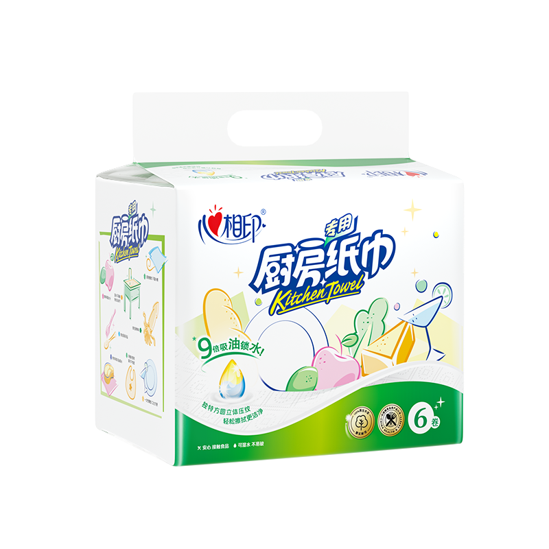 心相印6粒装70节印花厨房纸巾KT706 （单位：提） 白色