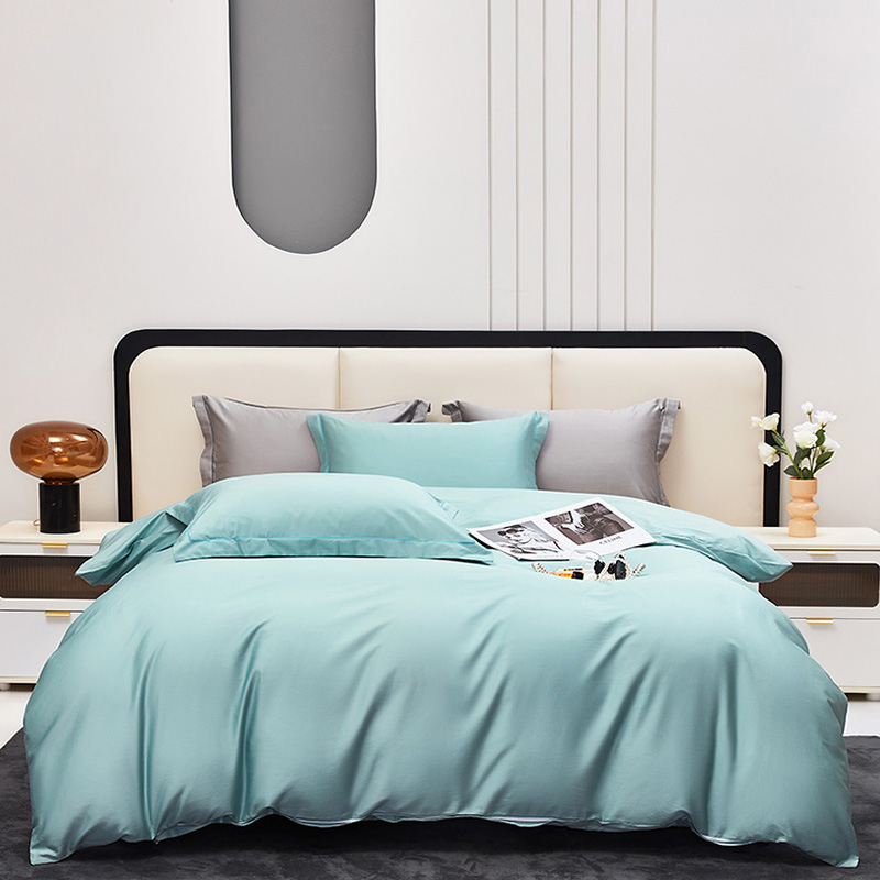 红蜻蜓100支长绒棉贡缎四件套200*230cm-秘境蓝HQT-1032 水蓝色