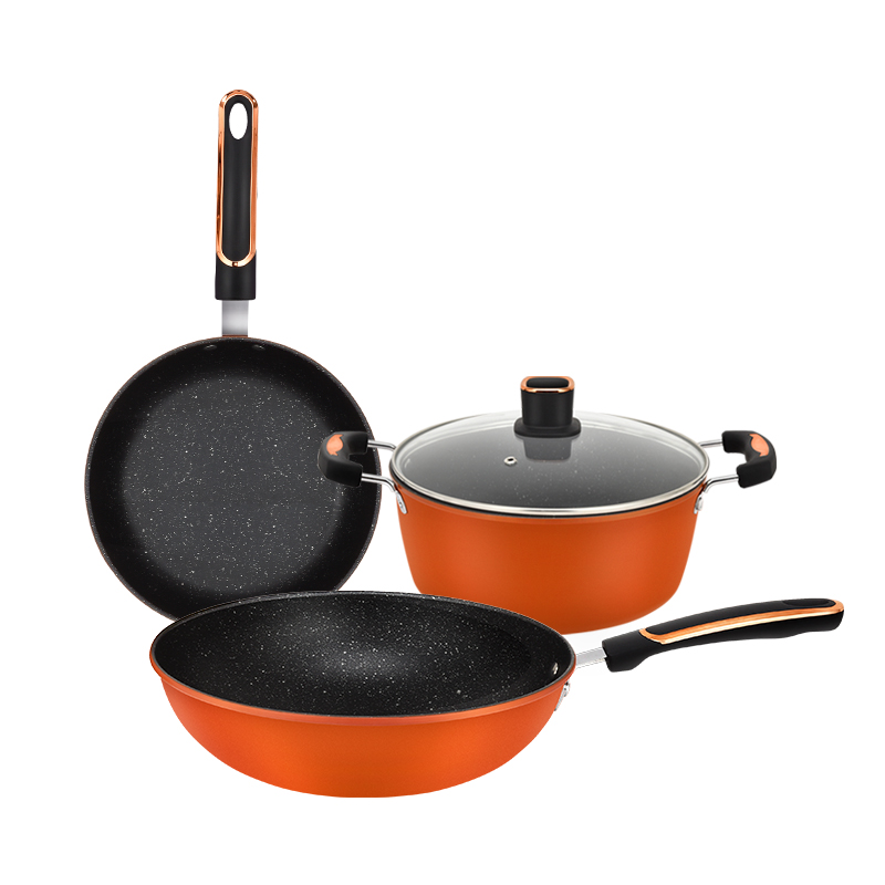 Haner韩尔-橙心如意麦饭石锅具三件套HR-CXRY32230cm+24cm+24cm（单位：套） 橙色