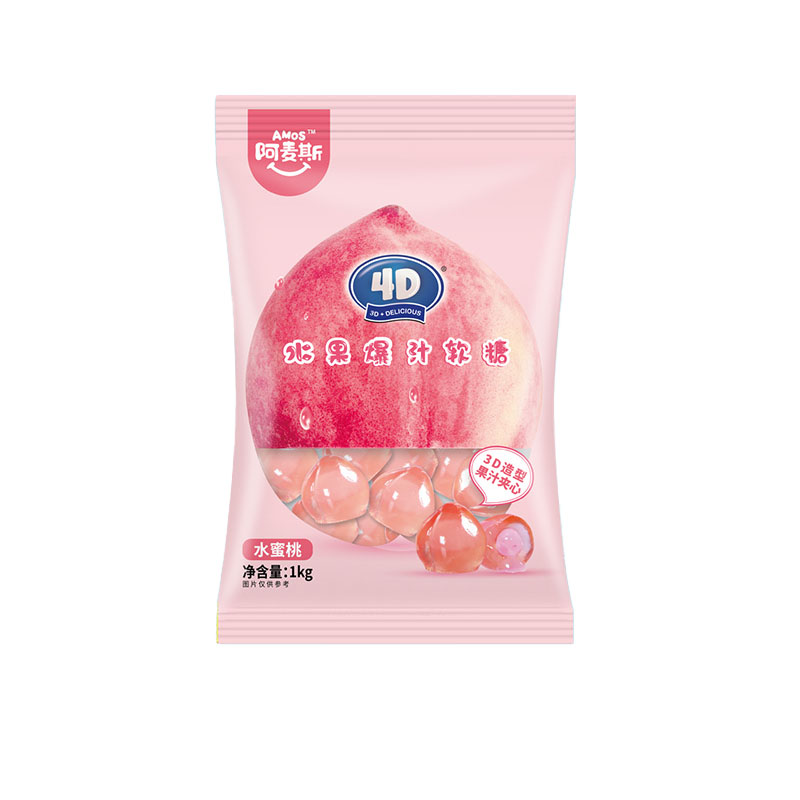 阿麦斯4D爆浆爆汁夹心软糖水果果汁橡皮糖【家庭分享】1000g（单位：袋） 水蜜桃味