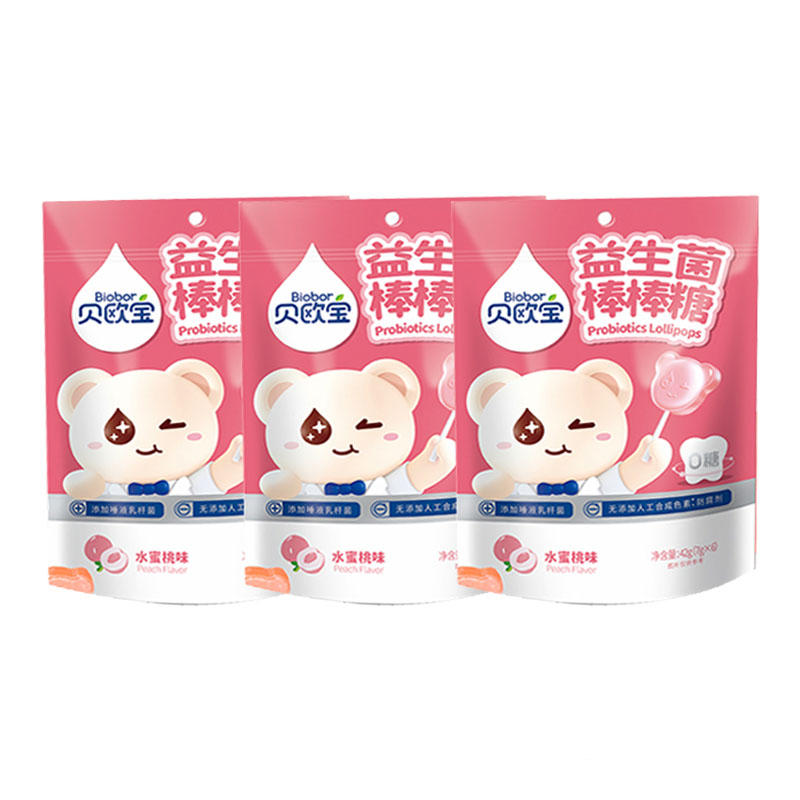 贝欧宝活性益生菌无糖棒棒糖防蛀牙42g（单位：袋） 3袋水蜜桃味