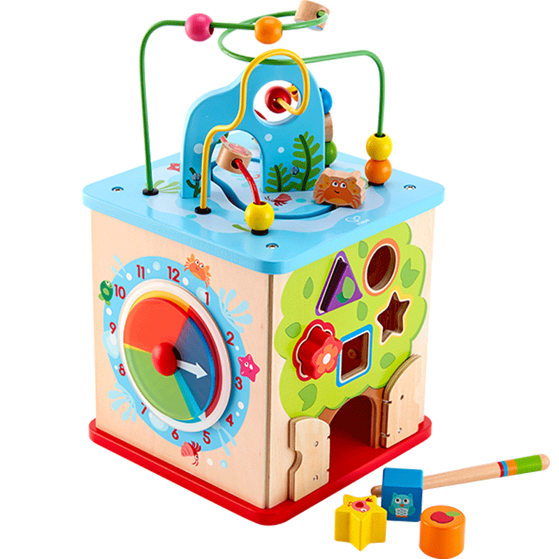 Hape早教启蒙玩具奇趣游戏盒儿童玩具多功能百宝箱木制积木玩具（单位：个） E8378