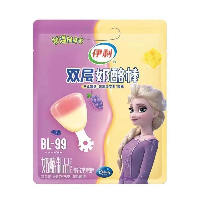 伊利奶酪棒儿童常温高钙原味零食学生零食双层【混合水果味】450G*1包 紫色 水果味