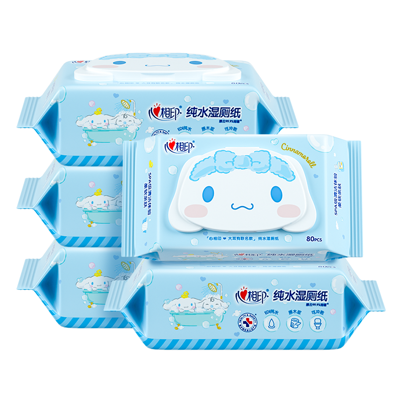 心相印（Mind Act Upon Mind） 三丽鸥 80片/包*5包 湿厕纸 蓝色（单位：箱）